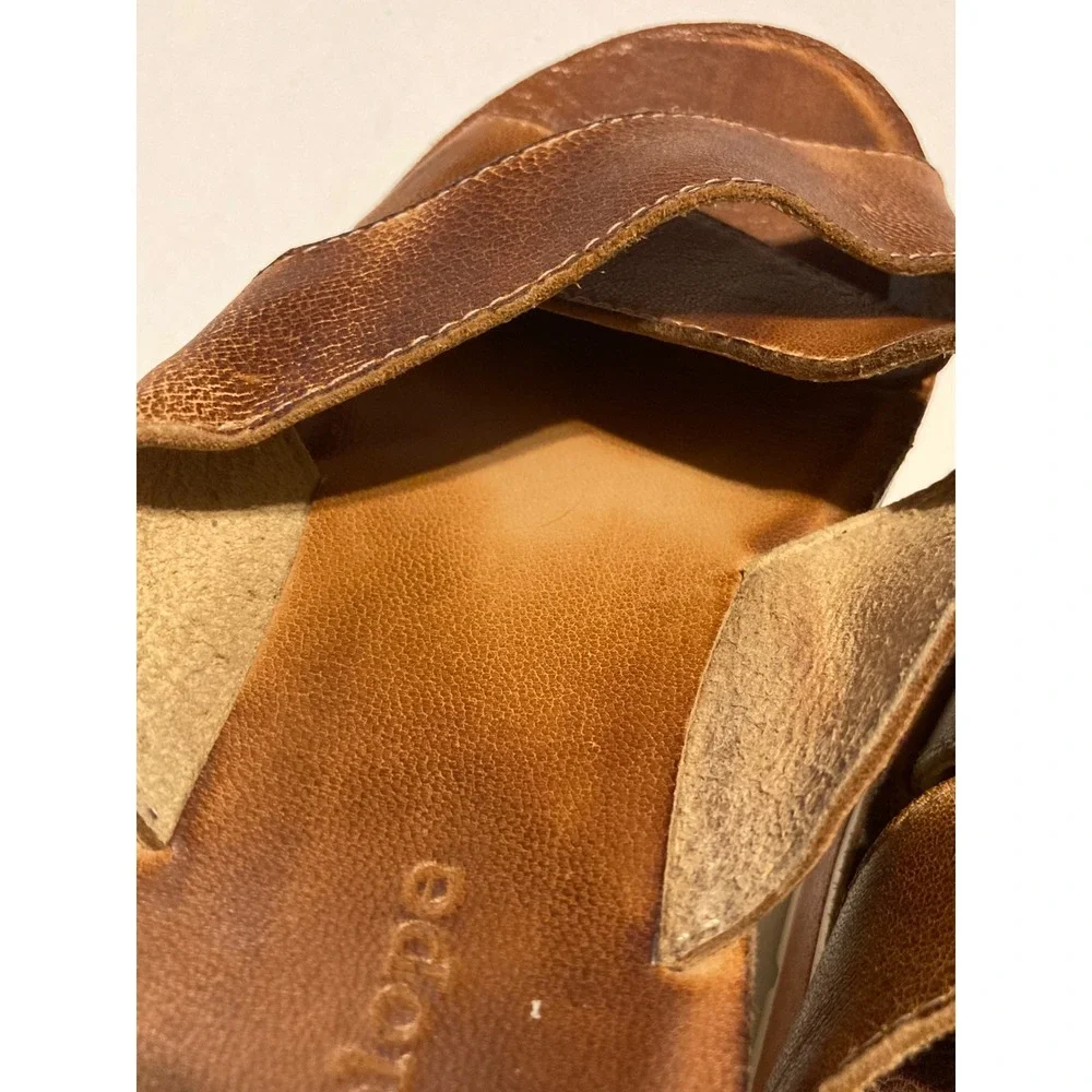 Antelope Brown Leather Crisscross Slide Sandals‎ Platform Wedge Womens 7.5 (38)